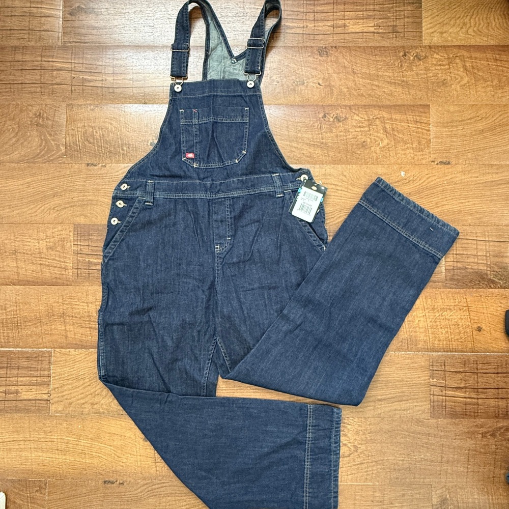 Dickies Bib Overalls Womens Medium Blue Denim Relaxed Fit Straight Leg NWT